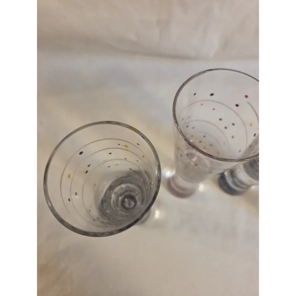 Mindy Sand Bubble Champagne Flutes Set of 4 Signed 2018 Hand Painted Art Glass